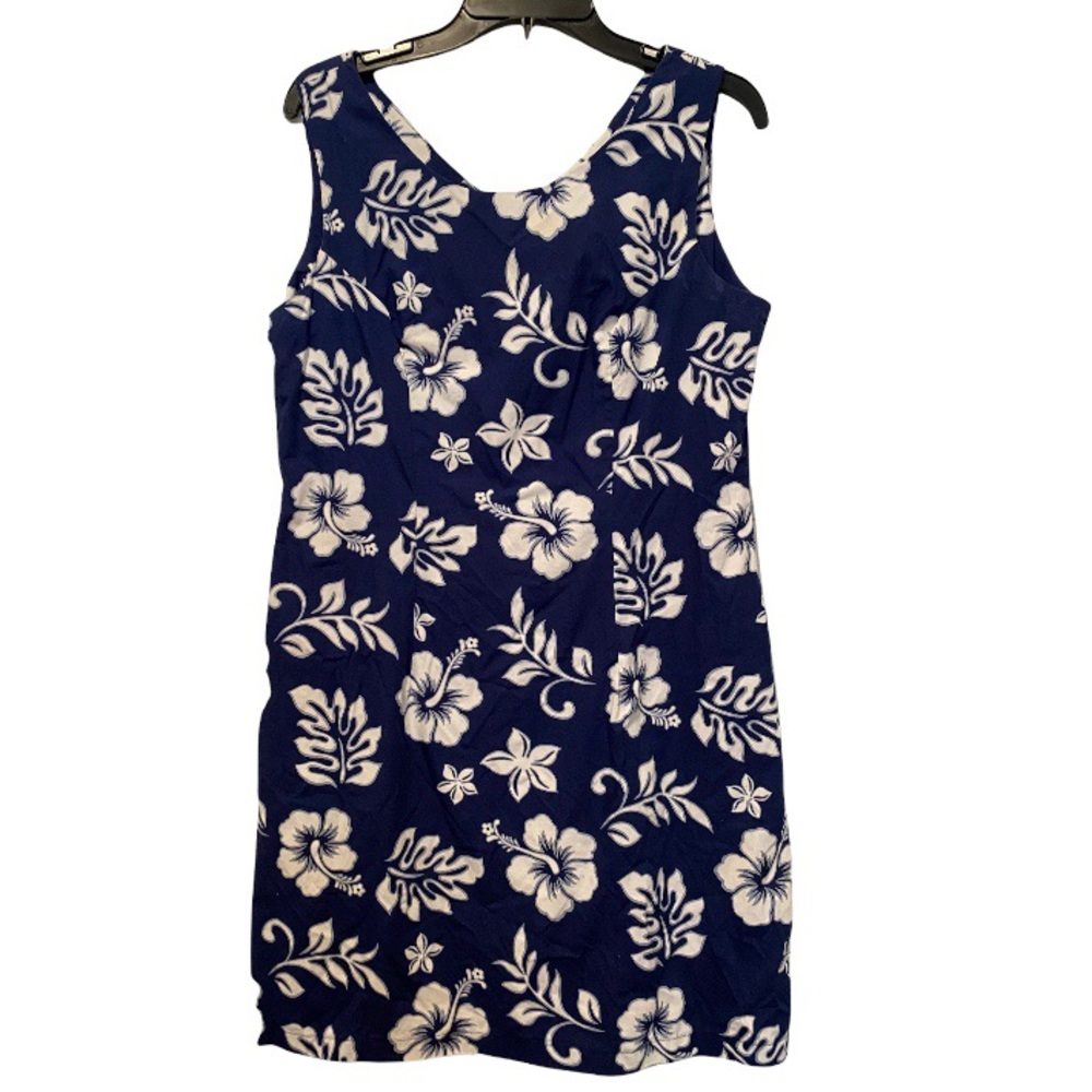 Aloha Republic Authentic Hawaiian Dress Sleeveless Blue White Floral L